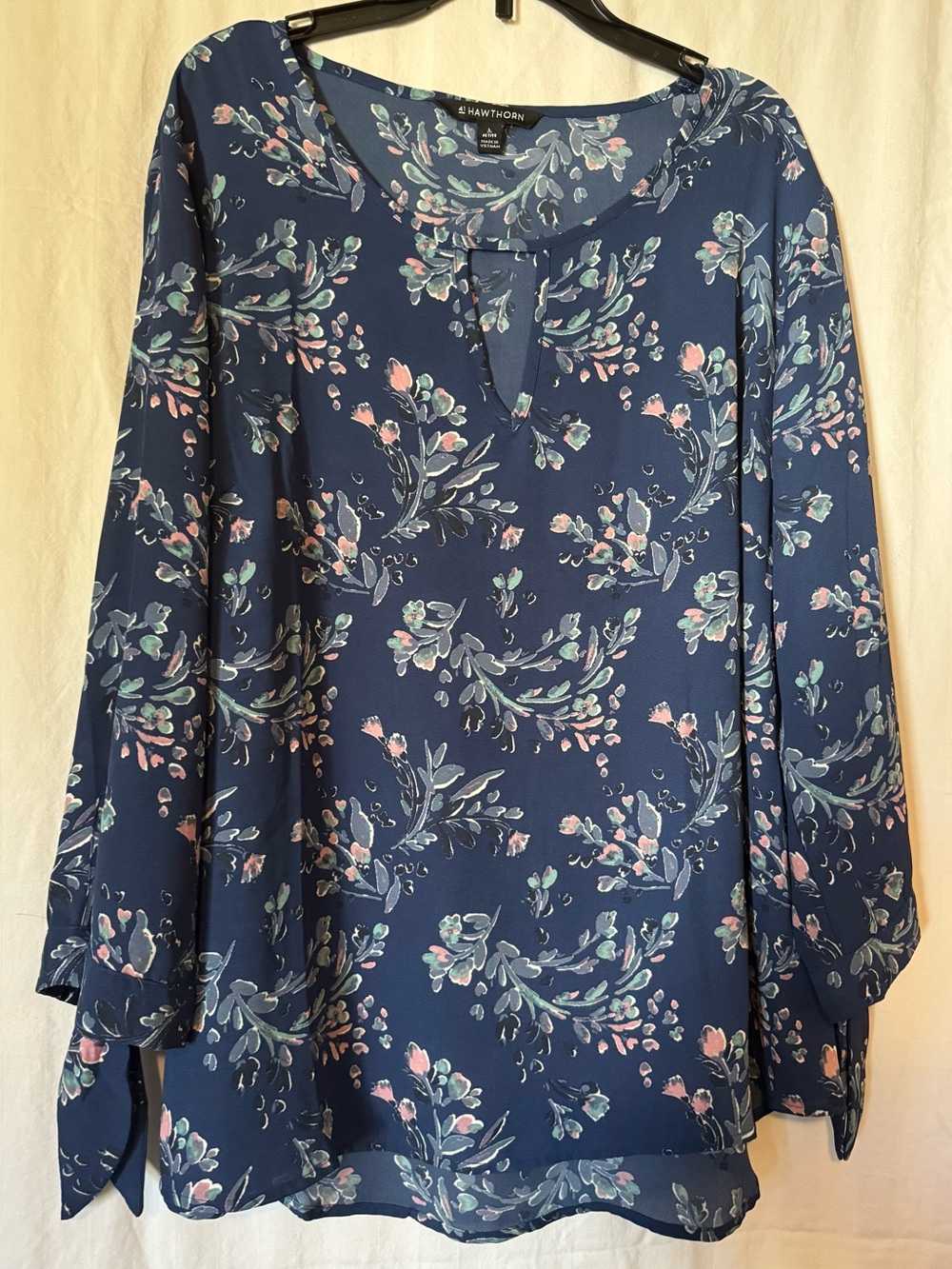 41 Hawthorn Navy Floral Long-Sleeve Blouse – L Petite